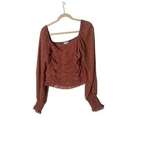 Promesa Ruched Long Sleeve Burnt Orange Medium Cropped Top